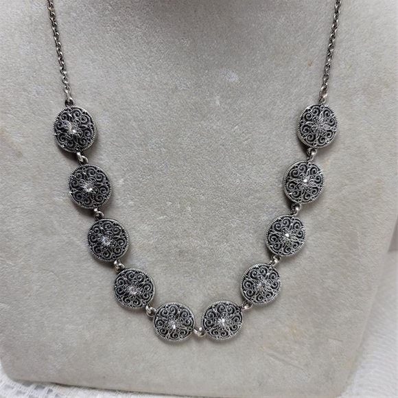 Vintage Premier Designs Necklace Delicate Filigree Rhinestone - Picture 3 of 9